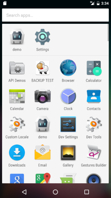 Screenshot of Android home screen with new demo app