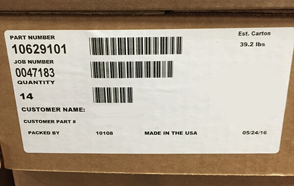 Barcode label on one box ready to be scanned into Epicor