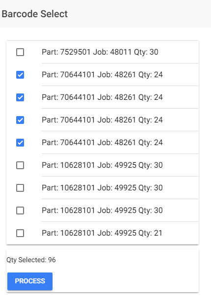 mobile interface for receiving multiple items into Epicor with a single scan