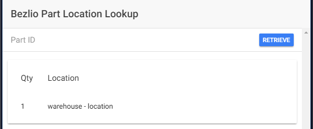 Screenshot of Bezlio Part Location lookup developed with Ionic Framework