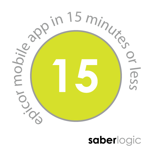 SaberLogic blog header image that says epicor mobile app in 15 minutes or less
