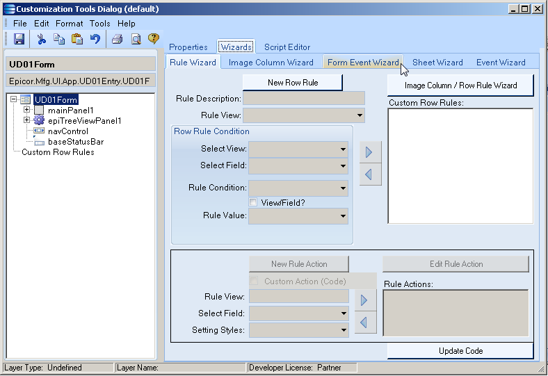 SaberLogic Blog - Epicor Screen Customization Image 3 - Click the 'Form Events Wizard'