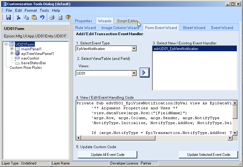 SaberLogic Blog - Epicor Screen Customization Image 7 - Click the script editor to see the new code